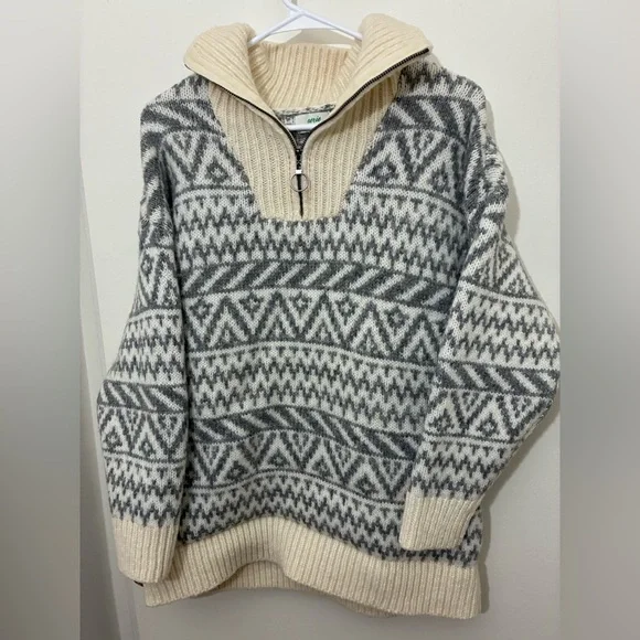 Aerie Fair Isle Oversized Chunky Knit Quarter Zip Sweater Size M - Picture 2 of 6